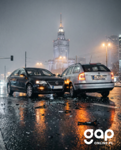 Dwa auta rozbite na sliskiej nawierzchni