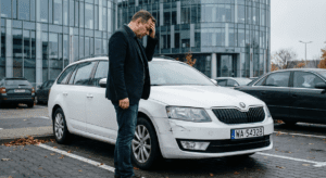 Uszkodzony zderzak w aucie leasingowanym, zgłoszenie szkody.